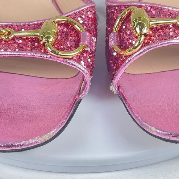 Gucci Horsebit Glittered Sandals - Pink | Women's 37.5 or US 7 - Picture 4 of 12